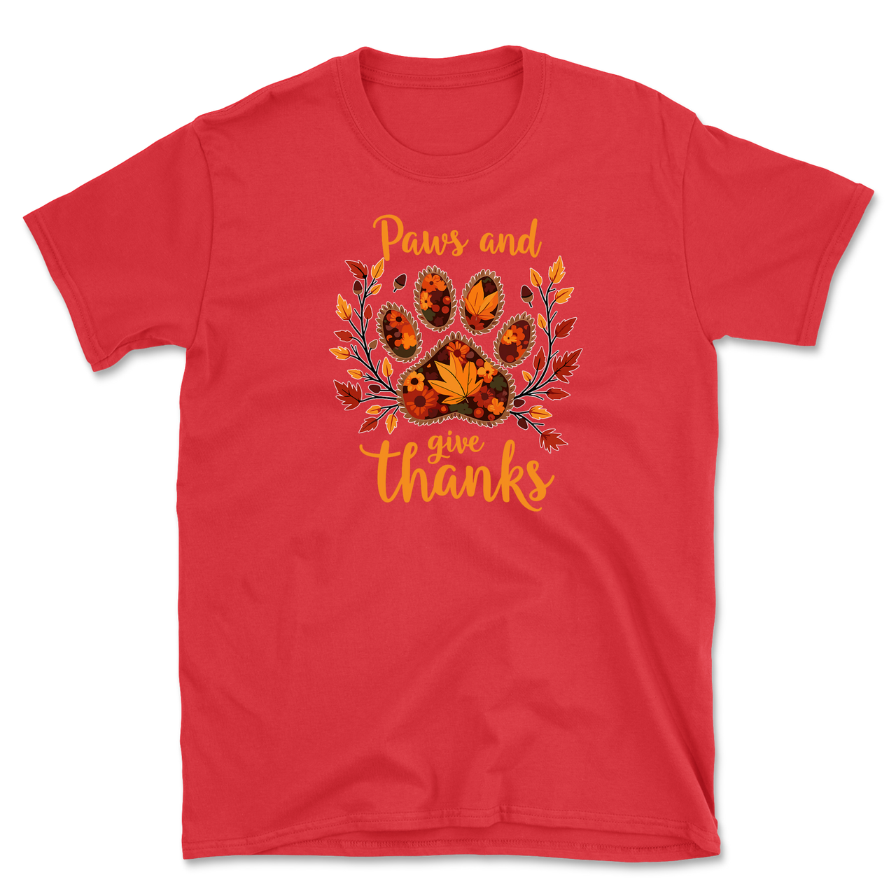 Dog Paw Floral Thanksgiving Day T-Shirt