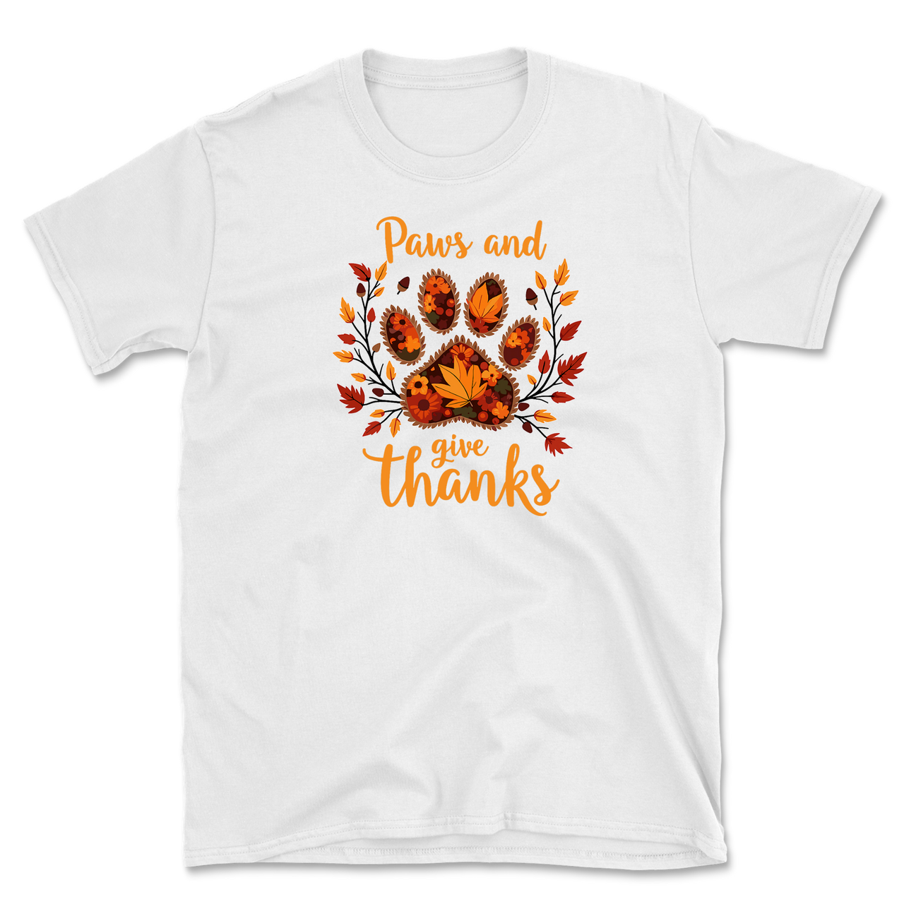 Dog Paw Floral Thanksgiving Day T-Shirt