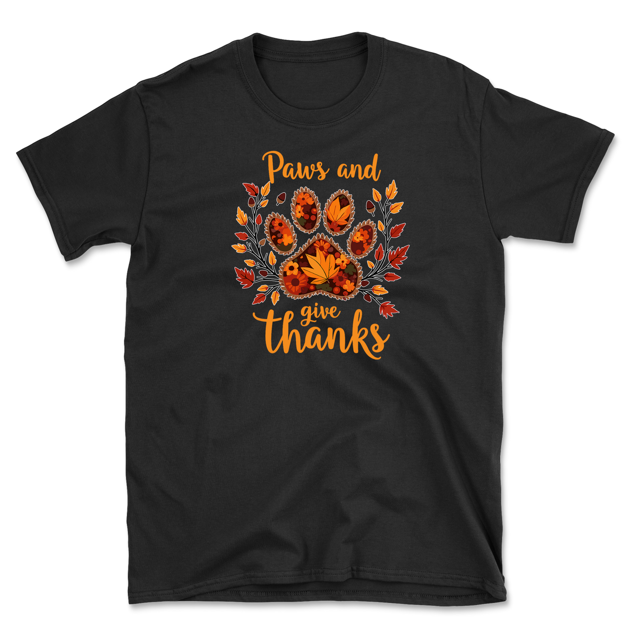 Dog Paw Floral Thanksgiving Day T-Shirt