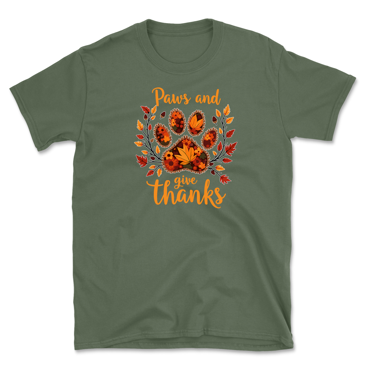 Dog Paw Floral Thanksgiving Day T-Shirt